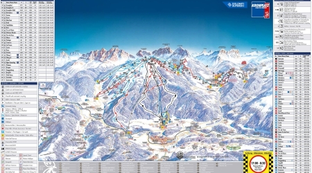 De pistekaart van het skigebied Kronplatz.